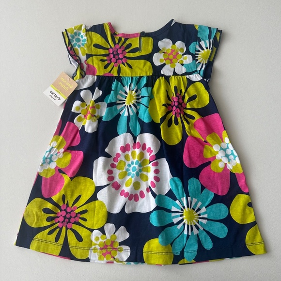 Carter’s Girls 4 Floral Cotton Dress Spring Summer Blue Pink Yellow - Picture 4 of 4